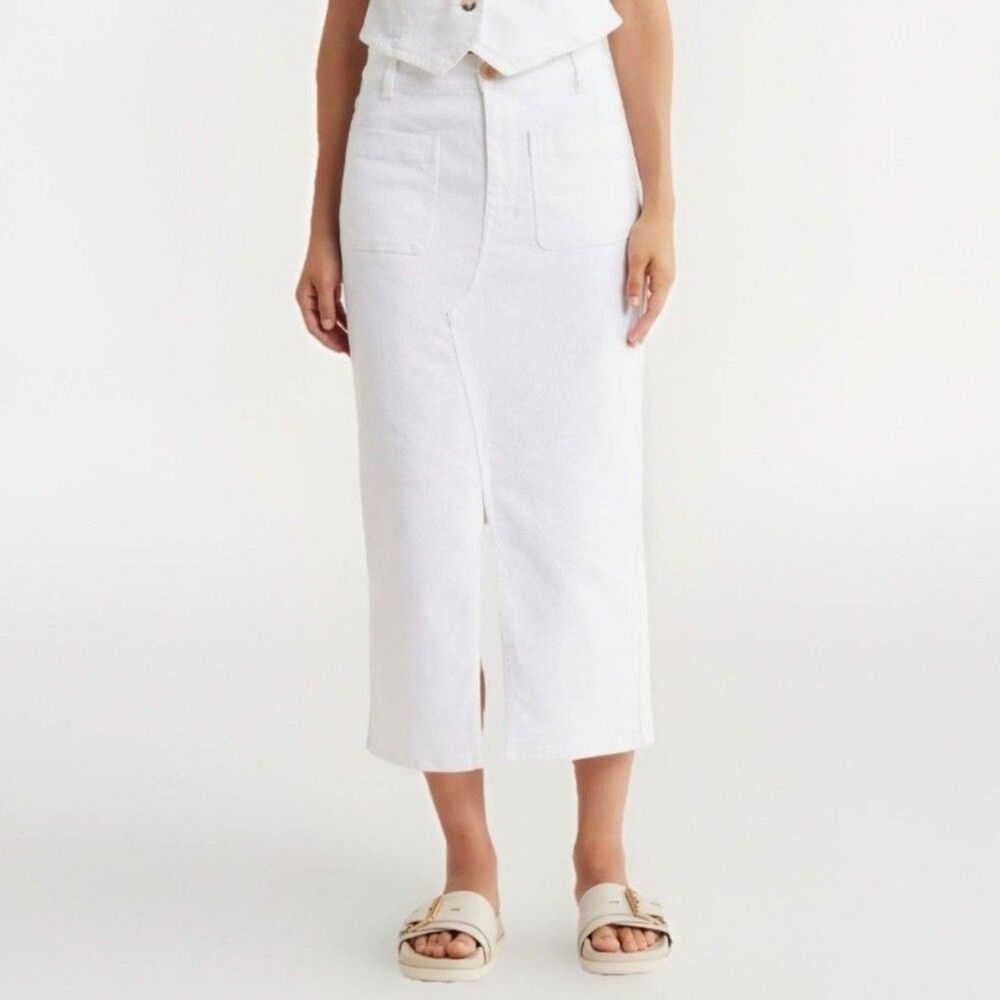 Scotch & Soda The Denim Pencil Skirt NWT Midi White Size 29